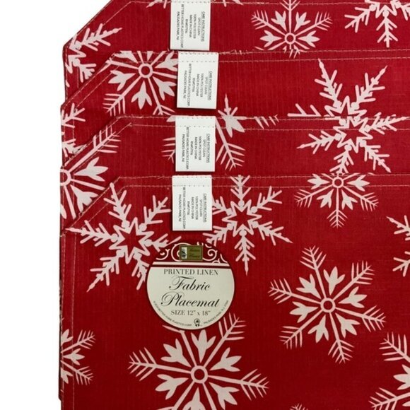 Winter Placemats Reversible Linen Print Holiday Christmas Snowflake Red White - Picture 3 of 12
